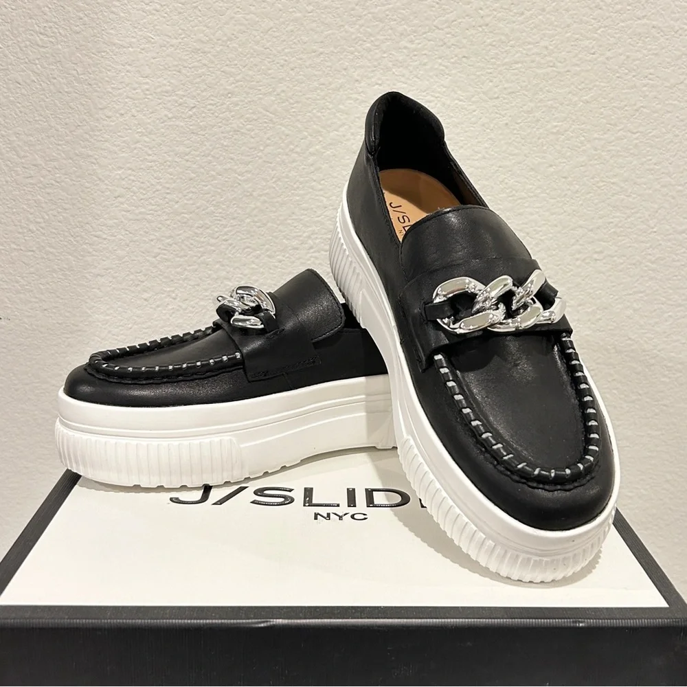 J/Slides Willa Slip On Embellished Platform Loafer Flats, Size 7.5, New in Box